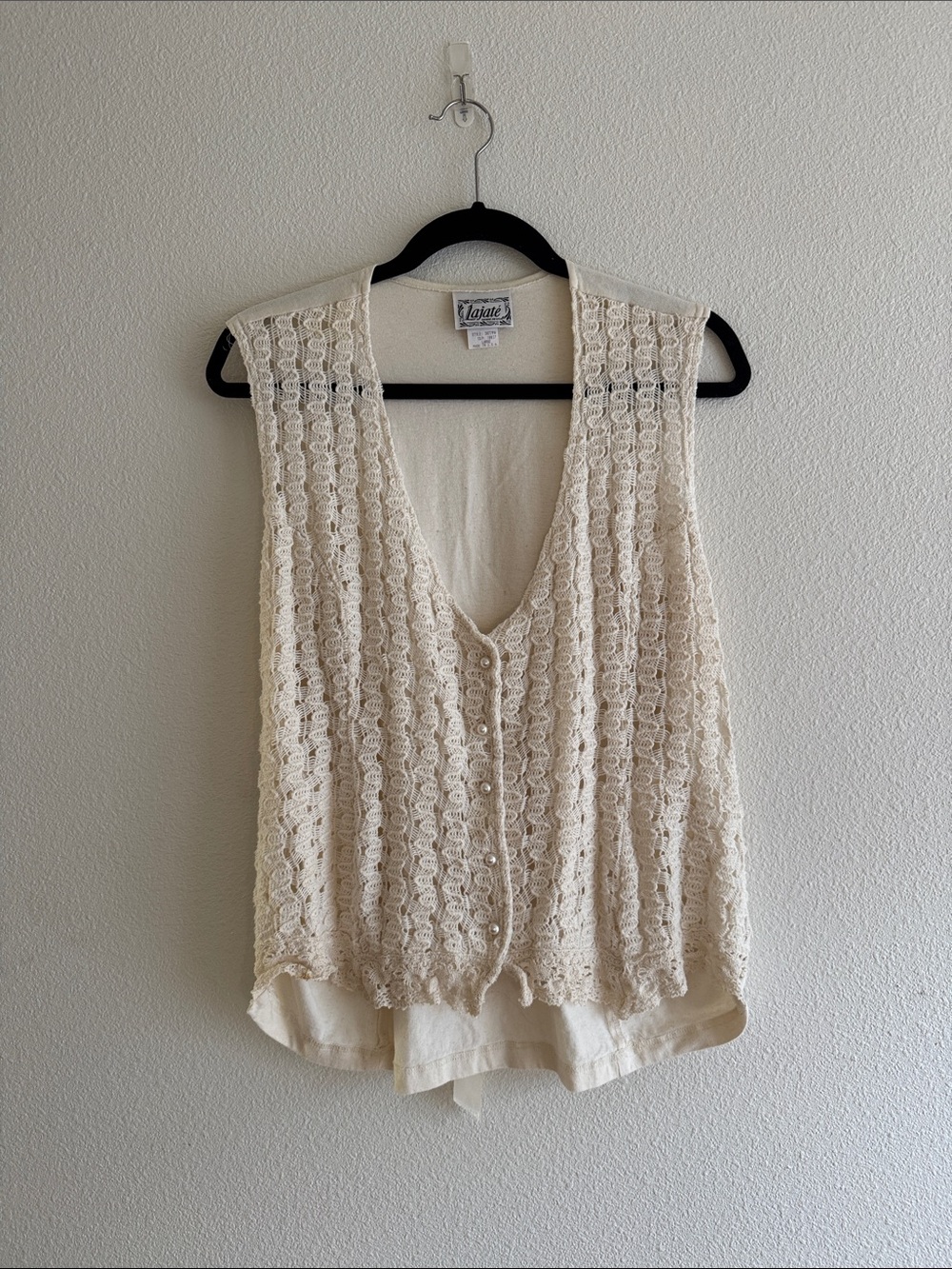 Vintage Lajate Cream Crochet Button-Front Tank Top